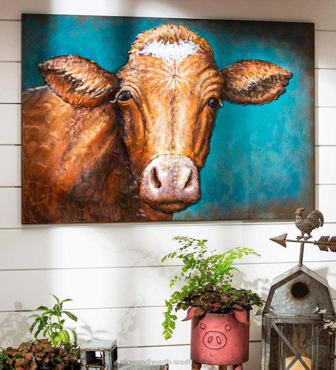 Houseware Plow & Hearth Handcrafted Metal 3D Cow Wall Art NFLB2469