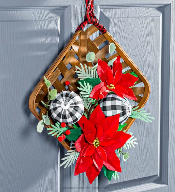 Houseware Plow & Hearth Poinsettia Tobacco Basket Door Decor NFLB2274
