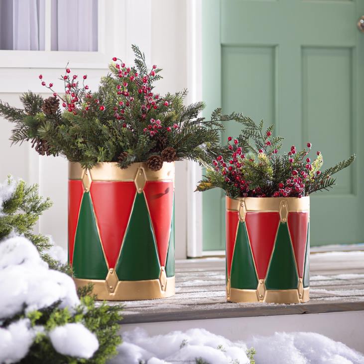 Houseware Plow & Hearth Indoor/Outdoor Christmas Drum Planters, Set of 2 NFLB1720