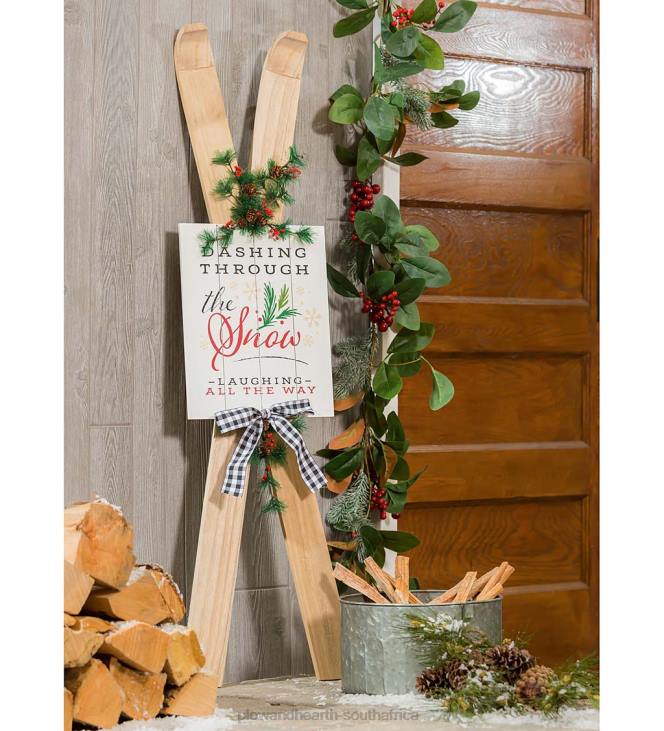 Houseware Plow & Hearth Wooden Skis Holiday Porch Sign NFLB2974