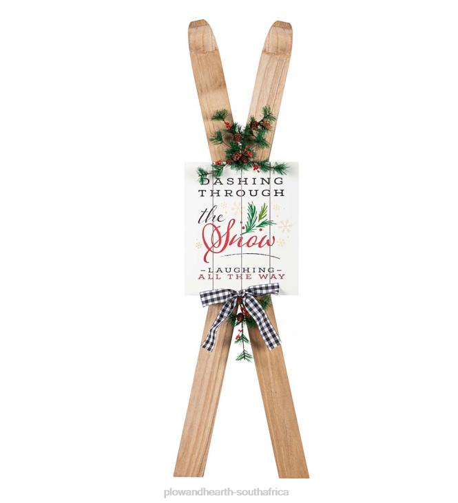 Houseware Plow & Hearth Wooden Skis Holiday Porch Sign NFLB2974