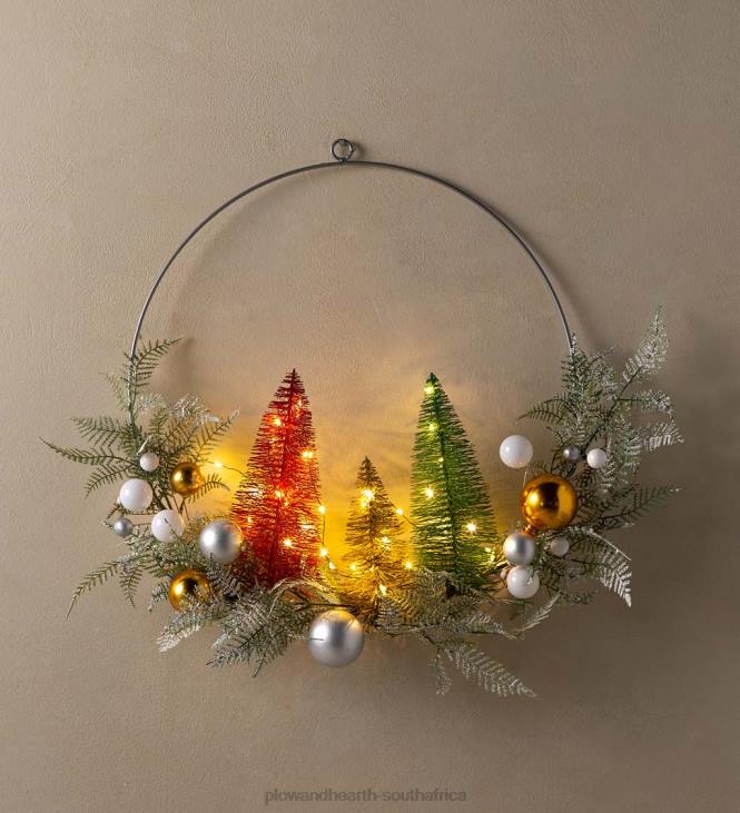 Houseware Plow & Hearth Lighted Holiday Hoop Wreath with Bottle Brush Trees NFLB1700
