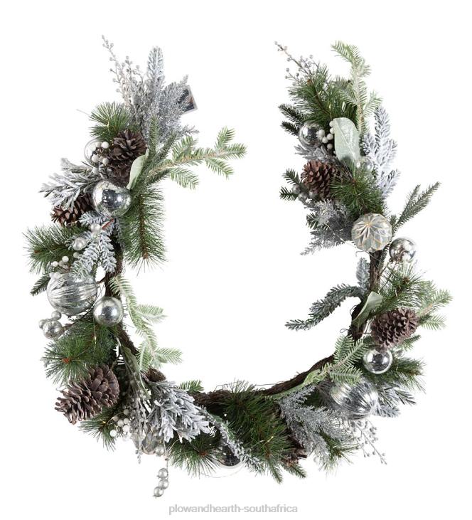 Houseware Plow & Hearth Lighted Silver Evergreen Holiday Garland NFLB1707