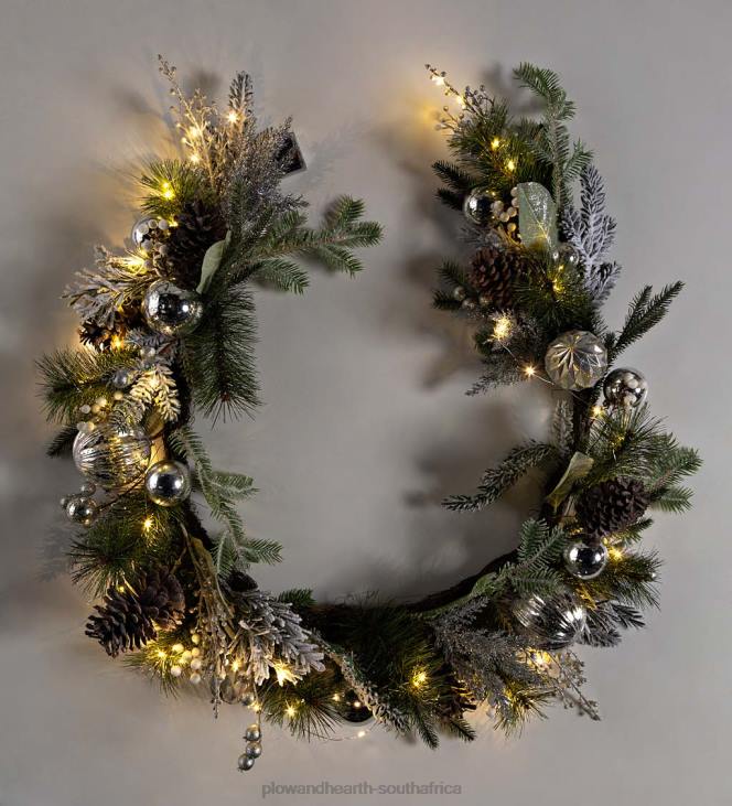 Houseware Plow & Hearth Lighted Silver Evergreen Holiday Garland NFLB1707