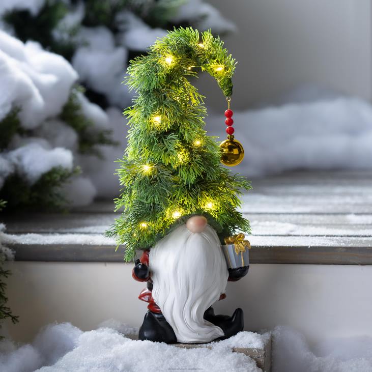 Houseware Plow & Hearth Holiday Lighted Christmas Tree Garden Gnome with Gift NFLB1683