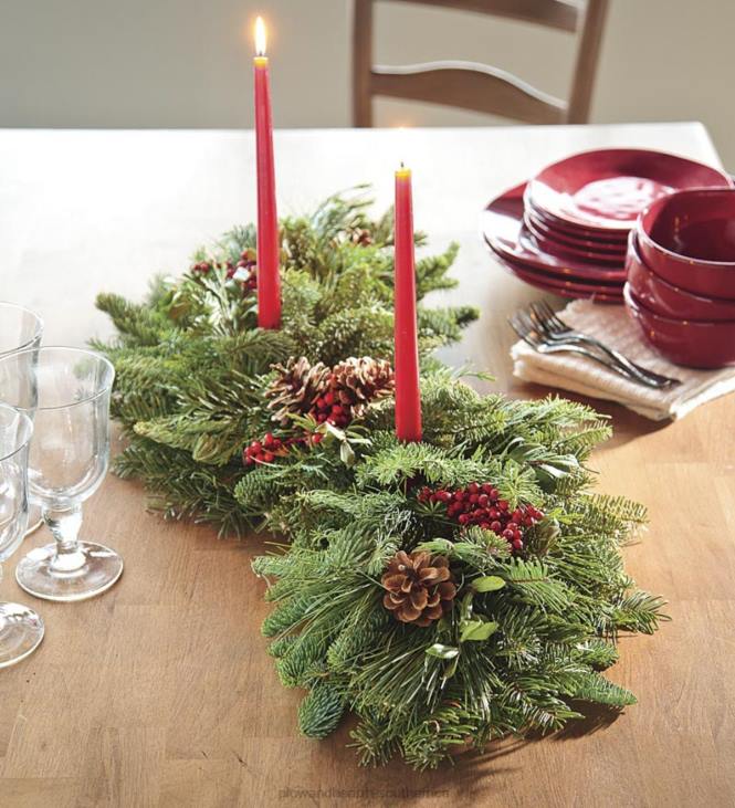 Houseware Plow & Hearth Holiday Woodland Evergreens Centerpiece With Two Candles NFLB1690