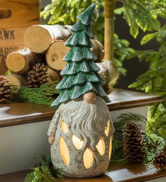 Houseware Plow & Hearth Lighted Birch Garden Gnome With Pine Tree Hat - Pine Green NFLB1685