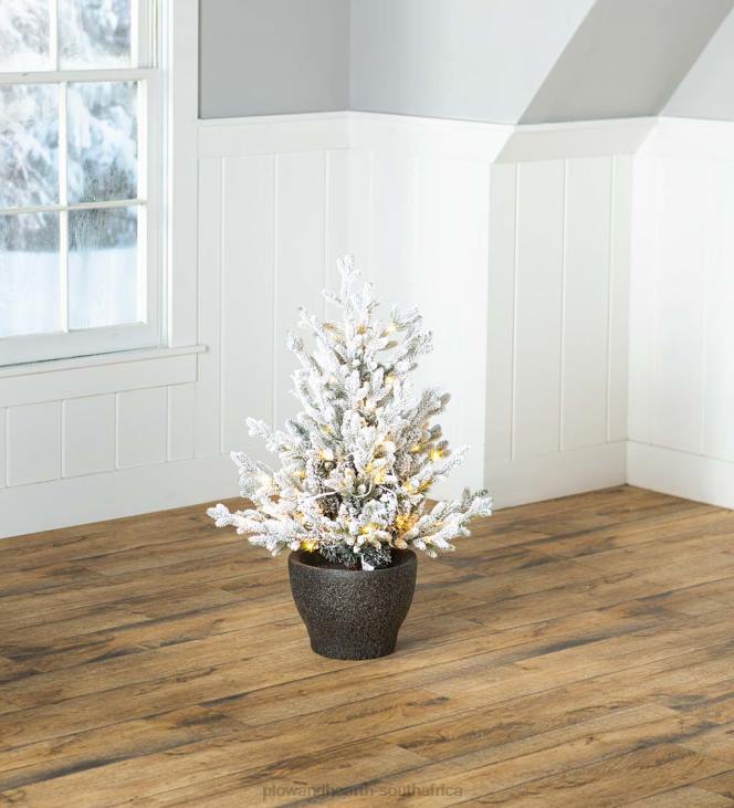 Houseware Plow & Hearth Indoor/Outdoor Flocked Roanoke Spruce Potted Tree with Warm White LEDs NFLB1674