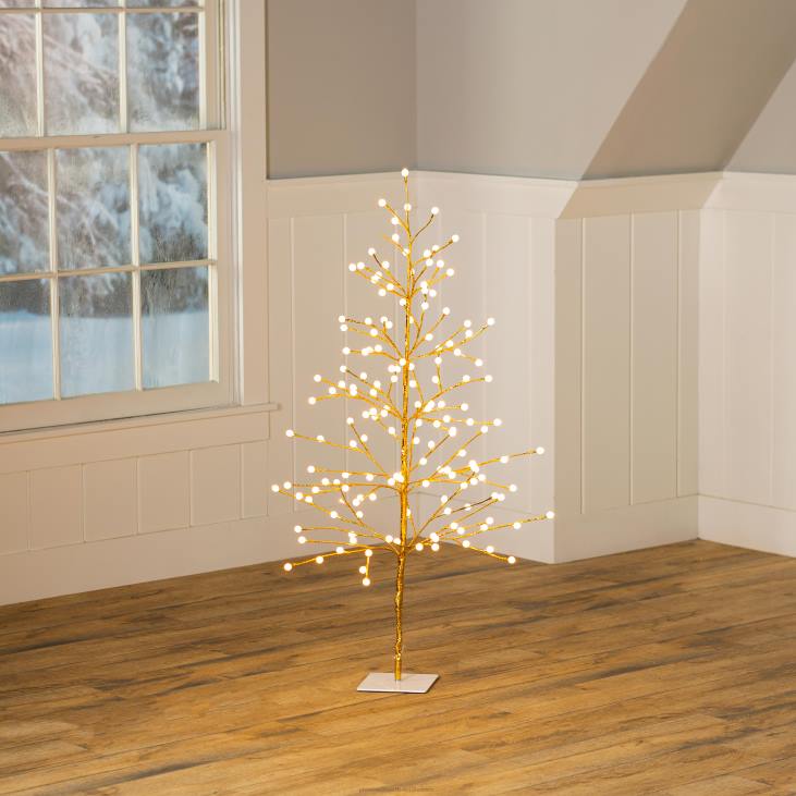 Houseware Plow & Hearth Indoor/Outdoor Gold Metallic Tree with Dual-Function Lights NFLB1673