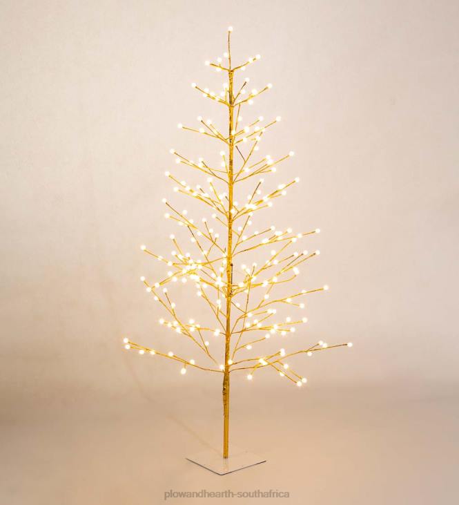 Houseware Plow & Hearth Indoor/Outdoor Gold Metallic Tree with Dual-Function Lights NFLB1673