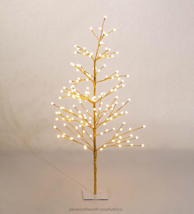 Houseware Plow & Hearth Indoor/Outdoor Gold Metallic Tree with Dual-Function Lights NFLB1673