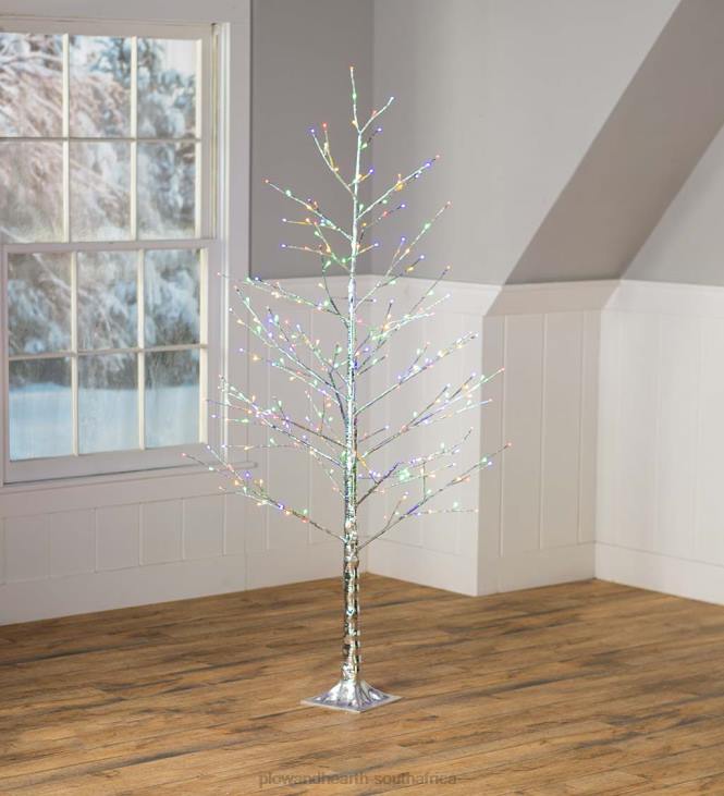 Houseware Plow & Hearth Indoor/Outdoor Silver Metallic Tree with Dual-Function Lights NFLB1672
