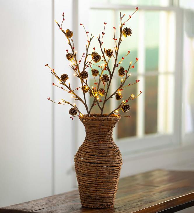 Houseware Plow & Hearth Lighted Branches With Natural Pine Cones and Faux Red Berries NFLB1678