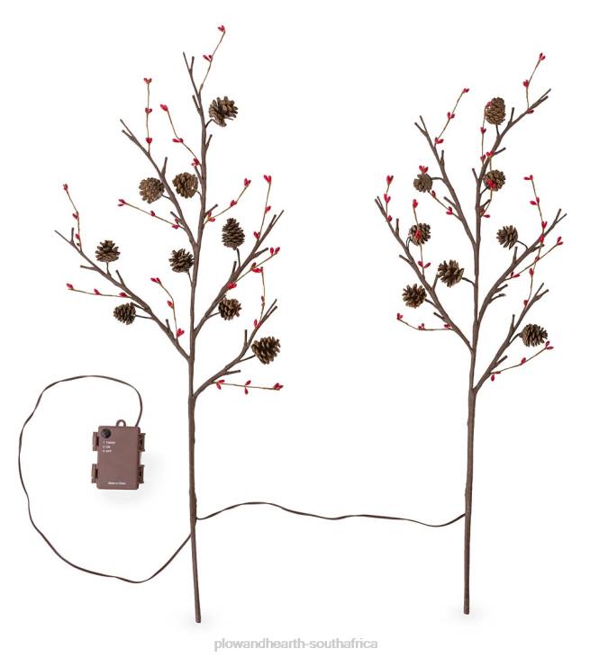 Houseware Plow & Hearth Lighted Branches With Natural Pine Cones and Faux Red Berries NFLB1678