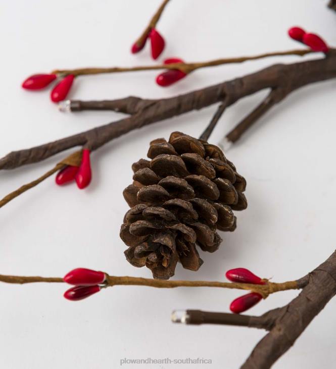 Houseware Plow & Hearth Lighted Branches With Natural Pine Cones and Faux Red Berries NFLB1678