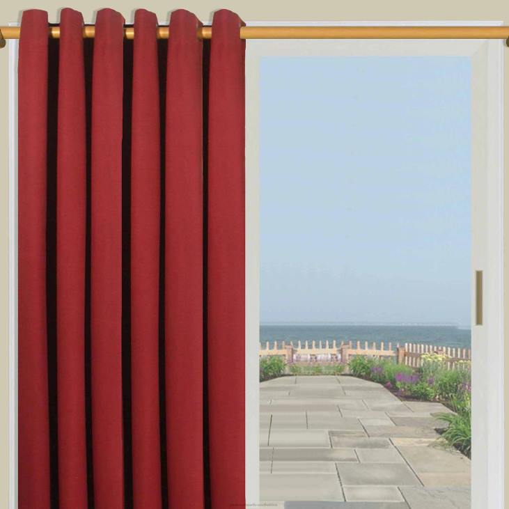 Houseware Plow & Hearth Homespun Double-Wide Grommet Top Patio Panel with Wand, 84 L x 80 W - Red NFLB3200