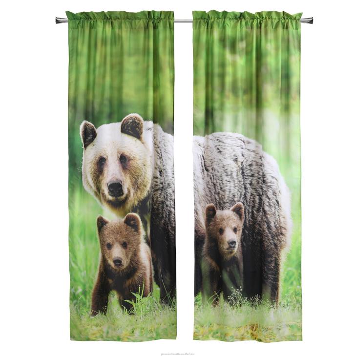 Houseware Plow & Hearth Nature-Inspired Photoreal Rod Pocket Curtain Panels - Bear Scene - 52x 84NFLB2592