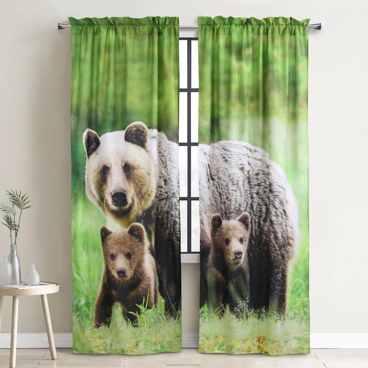 Houseware Plow & Hearth Nature-Inspired Photoreal Rod Pocket Curtain Panels - Bear Scene - 52x 84NFLB2592