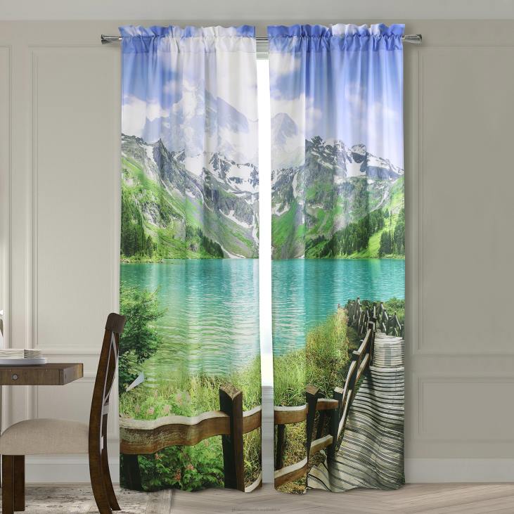 Houseware Plow & Hearth Nature-Inspired Photoreal Rod Pocket Curtain Panels - Bear Scene - 52x 84NFLB2592