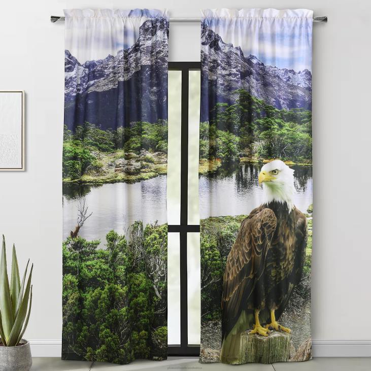 Houseware Plow & Hearth Nature-Inspired Photoreal Rod Pocket Curtain Panels - Bear Scene - 52x 84NFLB2592