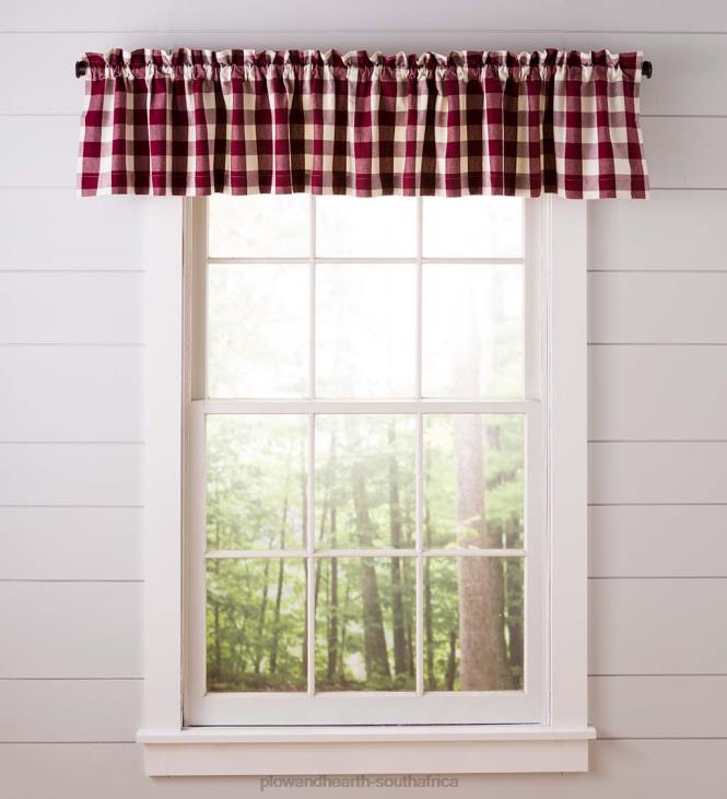 Houseware Plow & Hearth Buffalo Check Rod-Pocket Cotton Valance, 90 W x 14 L - Burgundy NFLB3257