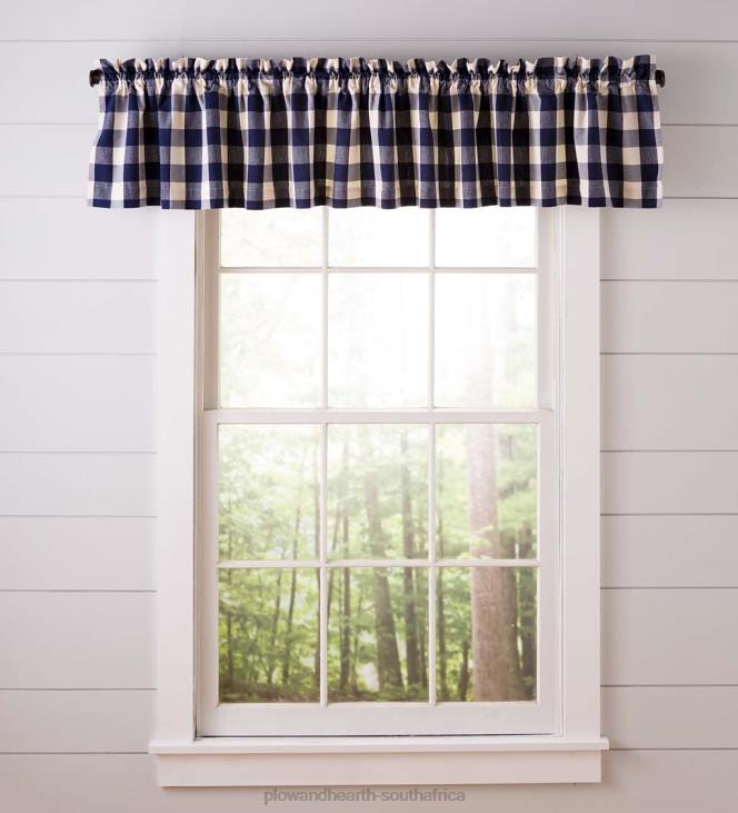Houseware Plow & Hearth Buffalo Check Rod-Pocket Cotton Valance, 90 W x 14 L - Navy NFLB3127