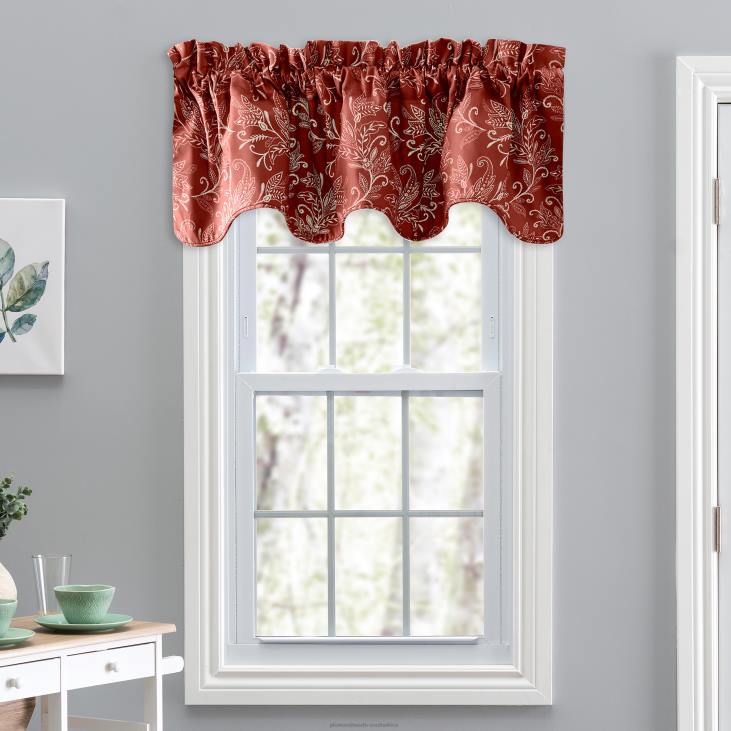 Houseware Plow & Hearth Lexington Leaf Scalloped Valance, 58 W x 15 L - Brick NFLB2622
