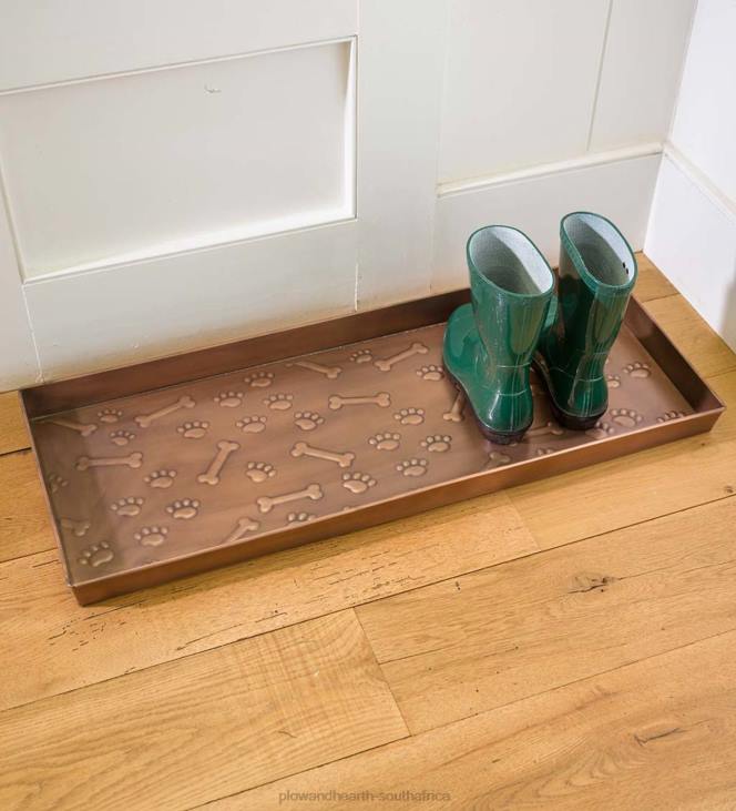 Rugs & Mats Plow & Hearth Embossed Metal Paws and Bones Boot Tray NFLB1968