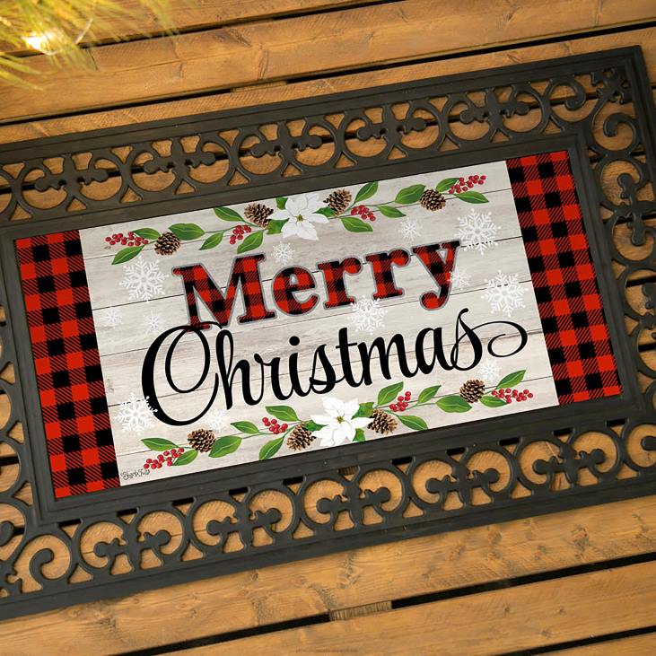 Rugs & Mats Plow & Hearth Merry Christmas Buffalo Plaid Sassafras Switch Mat NFLB1513