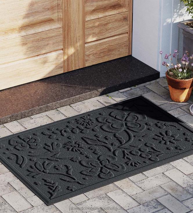 Rugs & Mats Plow & Hearth Waterhog Indoor/Outdoor Floral Doormat, 2' x 3' - Charcoal NFLB1319