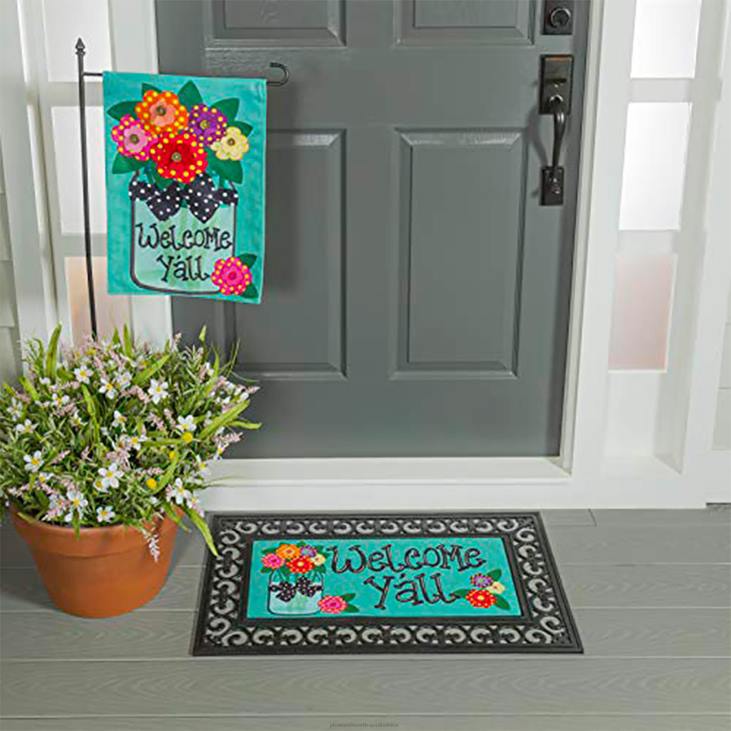Rugs & Mats Plow & Hearth Welcome Y'all Burlap Garden Flag and Sassafras Mat Set NFLB1966
