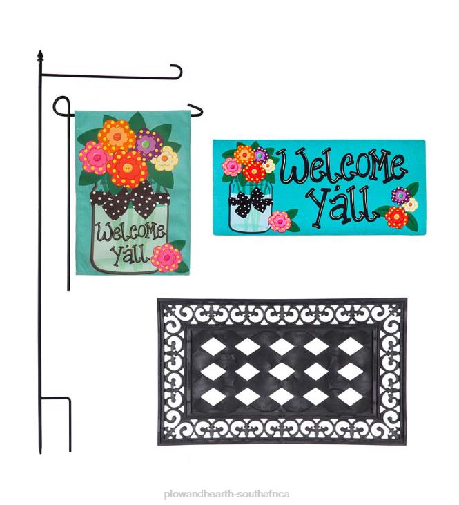 Rugs & Mats Plow & Hearth Welcome Y'all Burlap Garden Flag and Sassafras Mat Set NFLB1966