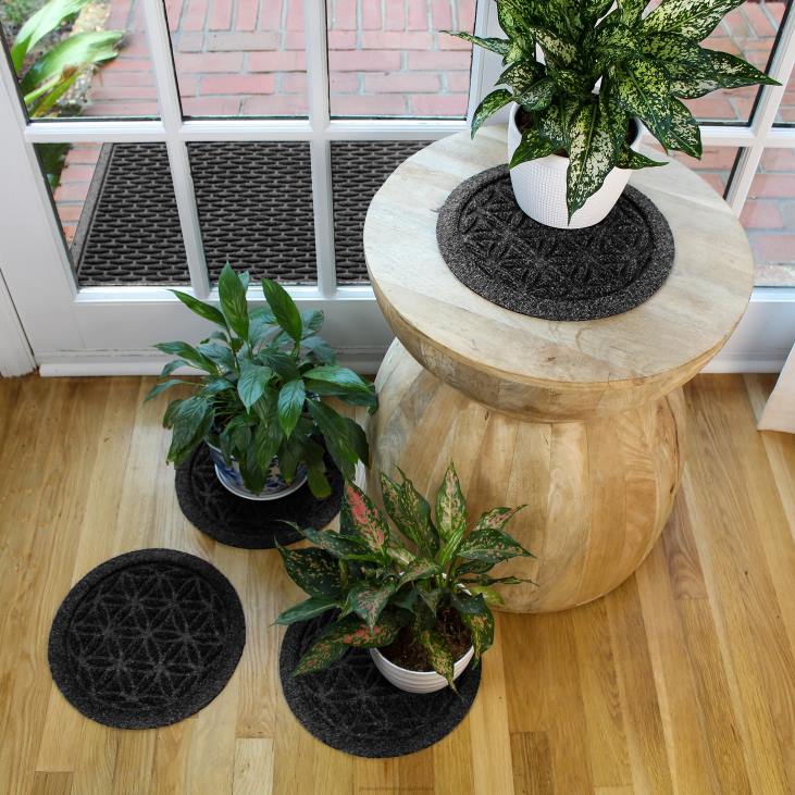 Rugs & Mats Plow & Hearth Waterhog 12Flower of Life Plant Trivets, Set of 2 - Charcoal NFLB1971