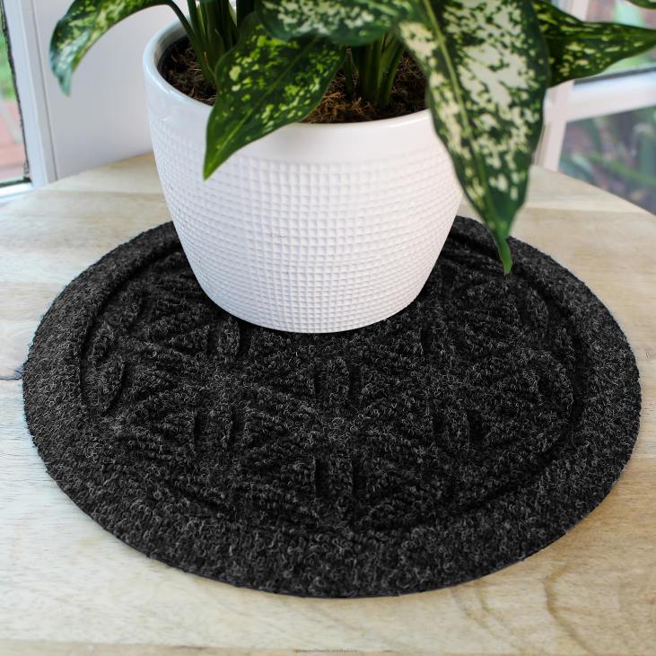 Rugs & Mats Plow & Hearth Waterhog 12Flower of Life Plant Trivets, Set of 2 - Charcoal NFLB1971