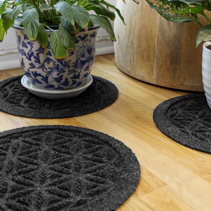 Rugs & Mats Plow & Hearth Waterhog 12Flower of Life Plant Trivets, Set of 2 - Charcoal NFLB1971
