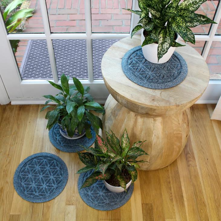Rugs & Mats Plow & Hearth Waterhog 12Flower of Life Plant Trivets, Set of 2 - Charcoal NFLB1971