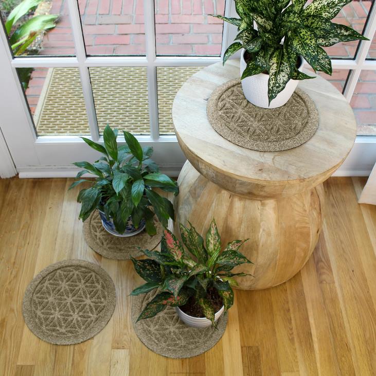 Rugs & Mats Plow & Hearth Waterhog 12Flower of Life Plant Trivets, Set of 2 - Charcoal NFLB1971