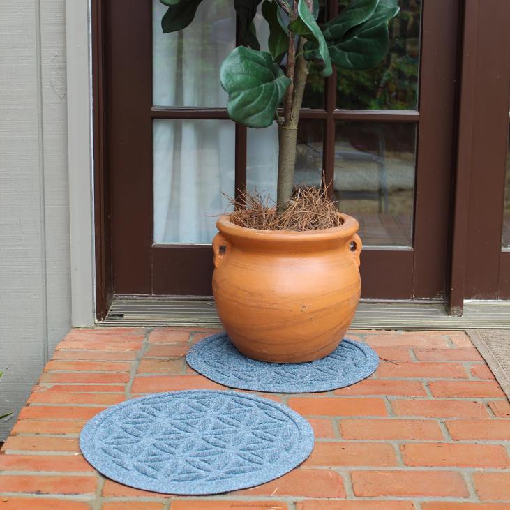 Rugs & Mats Plow & Hearth Waterhog 17Flower of Life Plant Trivets, Set of 2 - Charcoal NFLB1970