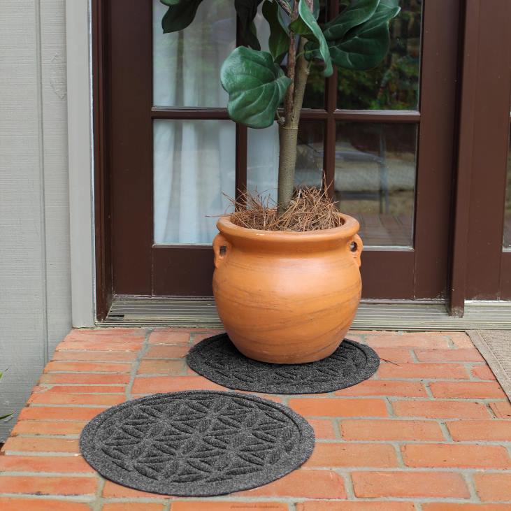 Rugs & Mats Plow & Hearth Waterhog 17Flower of Life Plant Trivets, Set of 2 - Charcoal NFLB1970