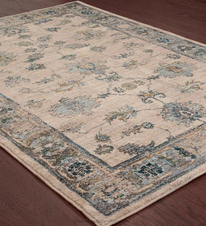 Rugs & Mats Plow & Hearth Covington Ivory and Blue Antiqued Floral Rug NFLB1773