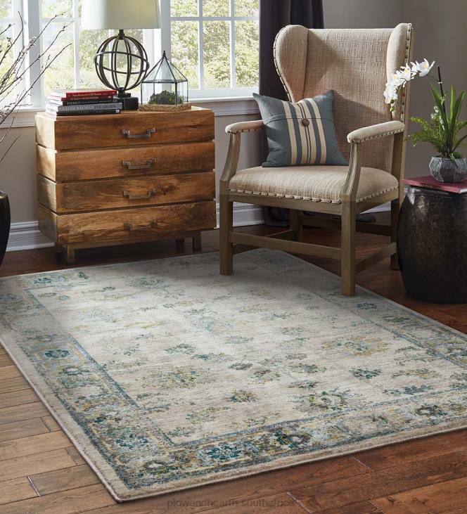 Rugs & Mats Plow & Hearth Covington Ivory and Blue Antiqued Floral Rug NFLB1773