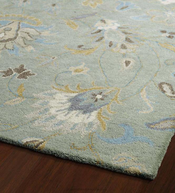 Rugs & Mats Plow & Hearth Mint Meadow Floral Vine Wool Rugs NFLB1888