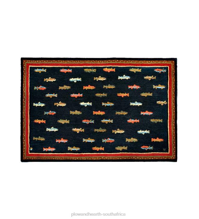 Rugs & Mats Plow & Hearth River Fish Hand-Hooked Wool Accent Rug NFLB1791