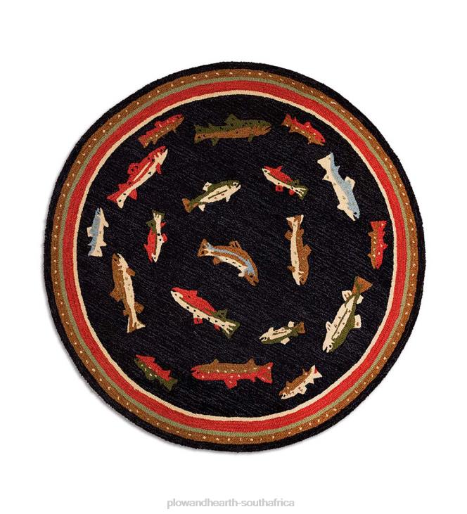 Rugs & Mats Plow & Hearth River Fish Hand-Hooked Wool Accent Rug NFLB1791