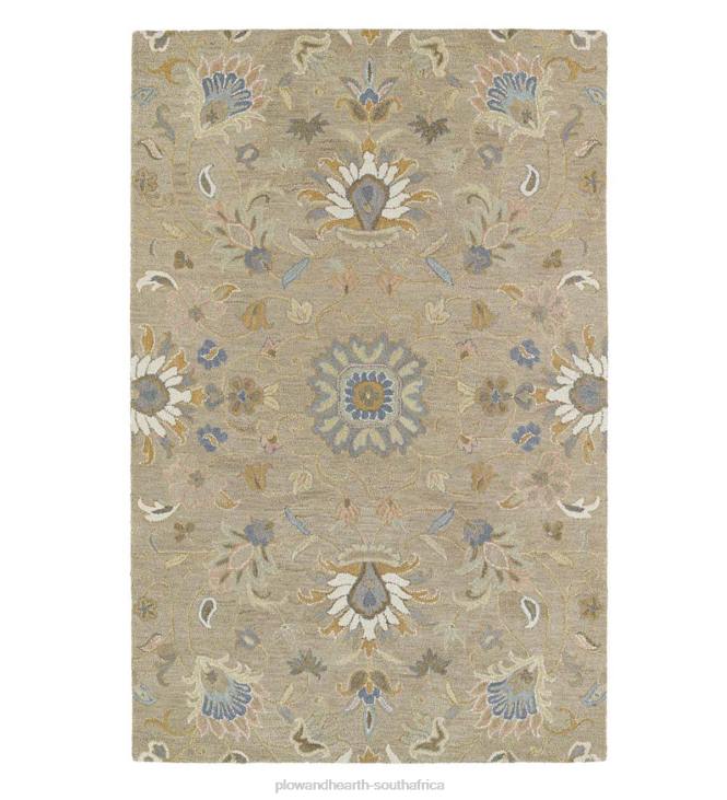 Rugs & Mats Plow & Hearth Tan Meadow Floral Vine Wool Rugs NFLB1875