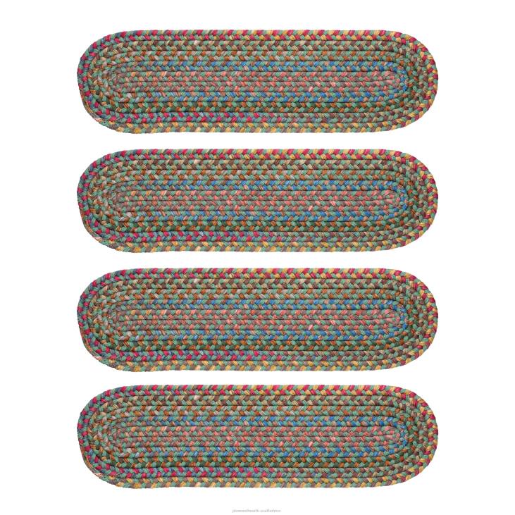 Rugs & Mats Plow & Hearth Afton Mountain Indoor/Outdoor Polypropylene Braided Stair Treads, Set of 4 - Blue Opal NFLB1911