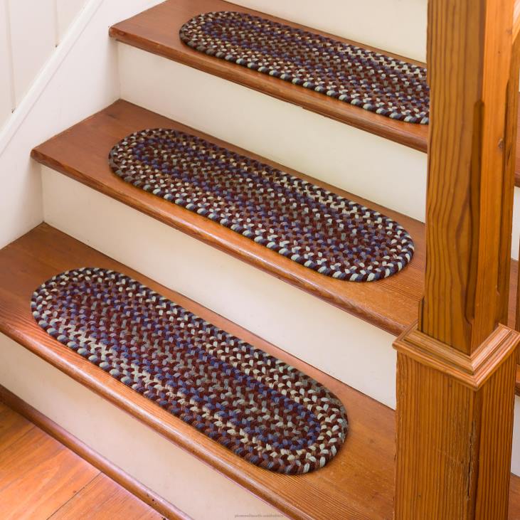 Rugs & Mats Plow & Hearth Blue Ridge Wool Oval Braided Stair Treads, Set of 4 - Walnut NFLB1907