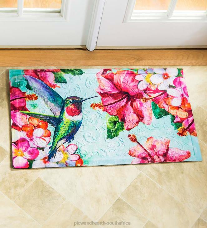 Rugs & Mats Plow & Hearth Hummingbird and Hibiscus Embossed Floor Mat NFLB1378