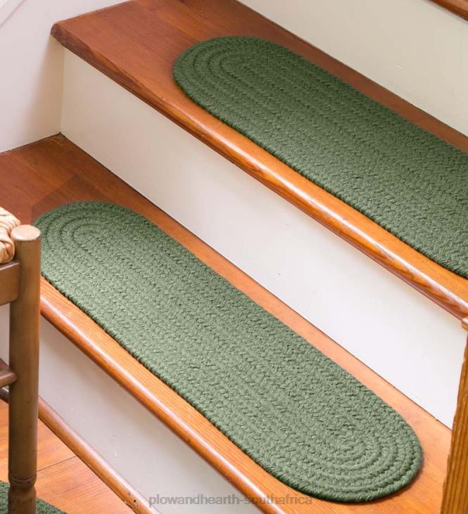 Rugs & Mats Plow & Hearth Solid Color Country Classic Braided Polypropylene Stair Tread, 8x 28- Dark Sage NFLB1915