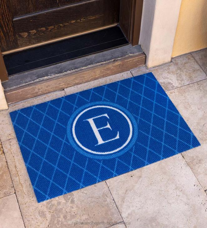 Rugs & Mats Plow & Hearth Monogram Argyle Sisal-Look Doormat - Blue NFLB1899